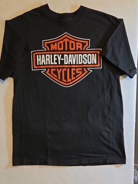 Harley-Davidson Black Tee with Orange and White Shield Logo
